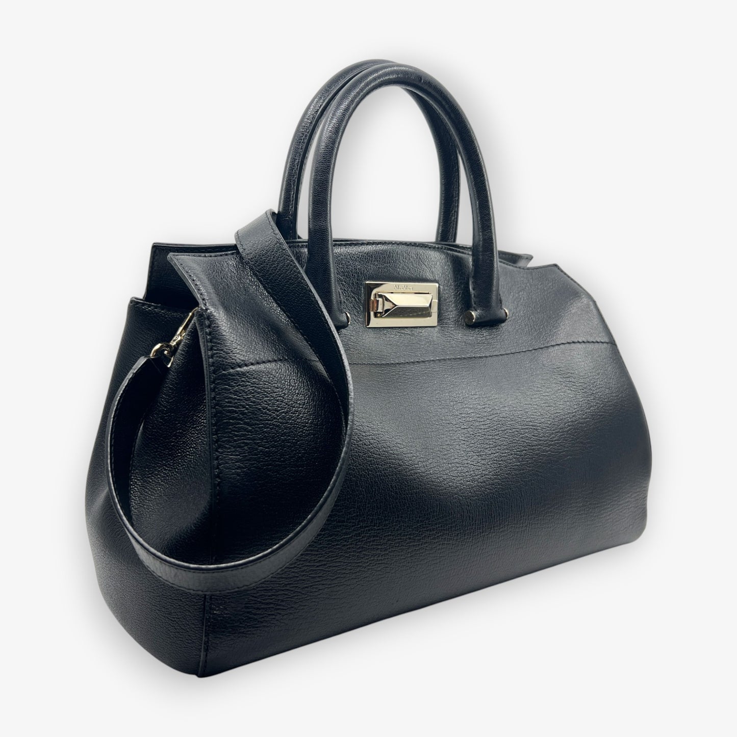 Max Mara Black Leather Chelsea Top Handle 2Way Bag