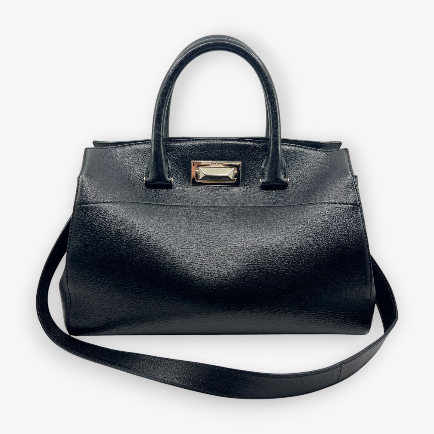 Max Mara Black Leather Chelsea Top Handle 2Way Bag