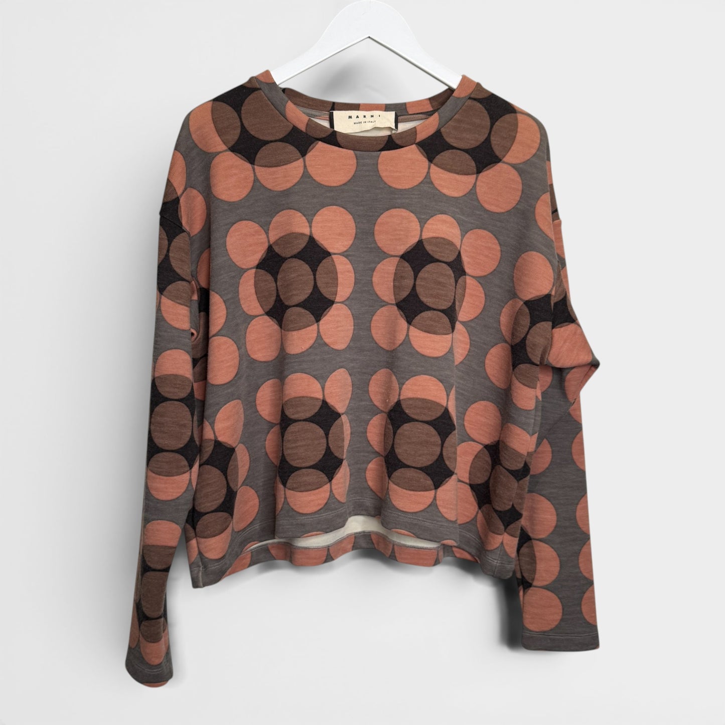 Marni Taupe Brown Pink Wool Jersey Swing Top Medium ~ Large
