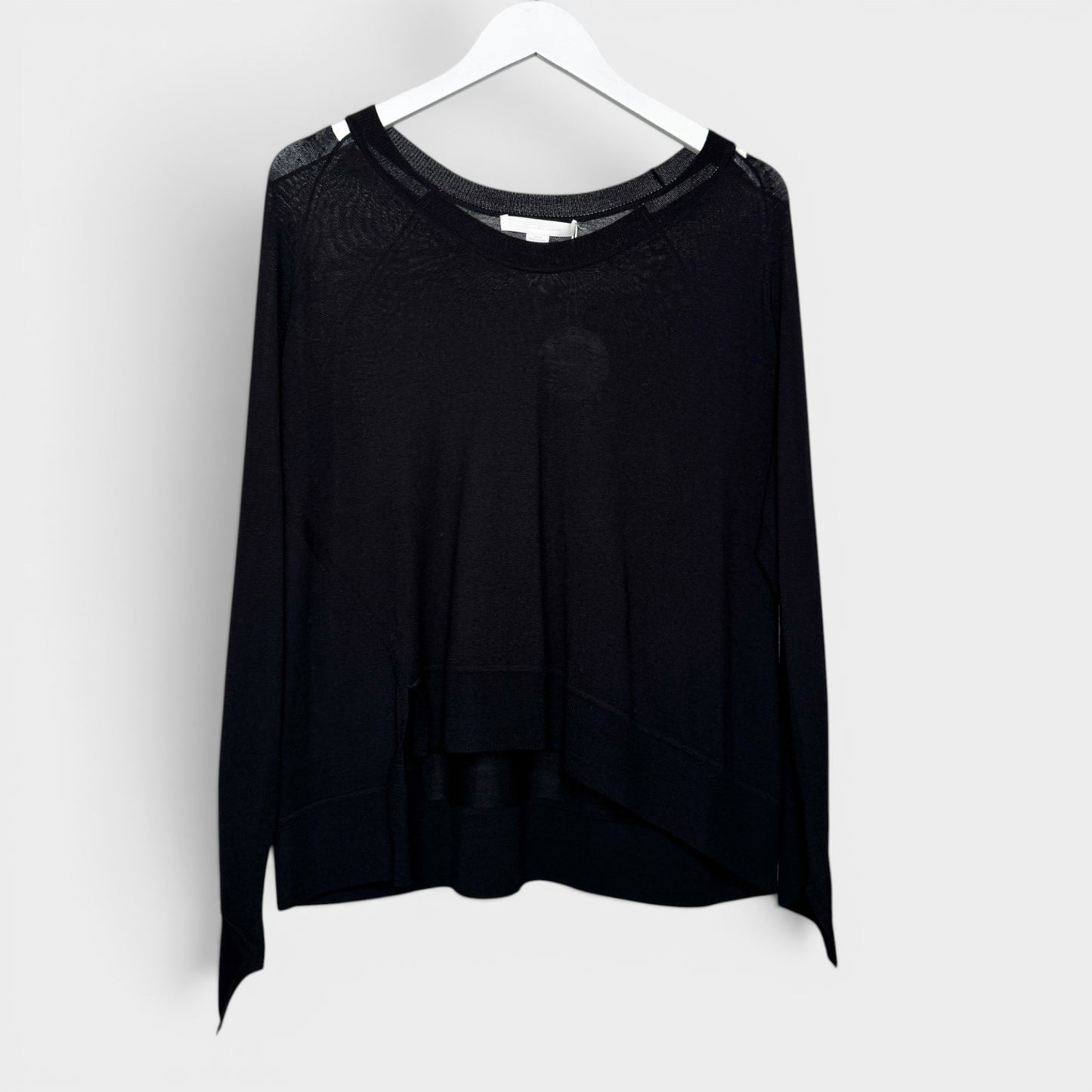 Alexander Wang Black Fine Wool Gauze Trim Knit Top Medium ~ Large