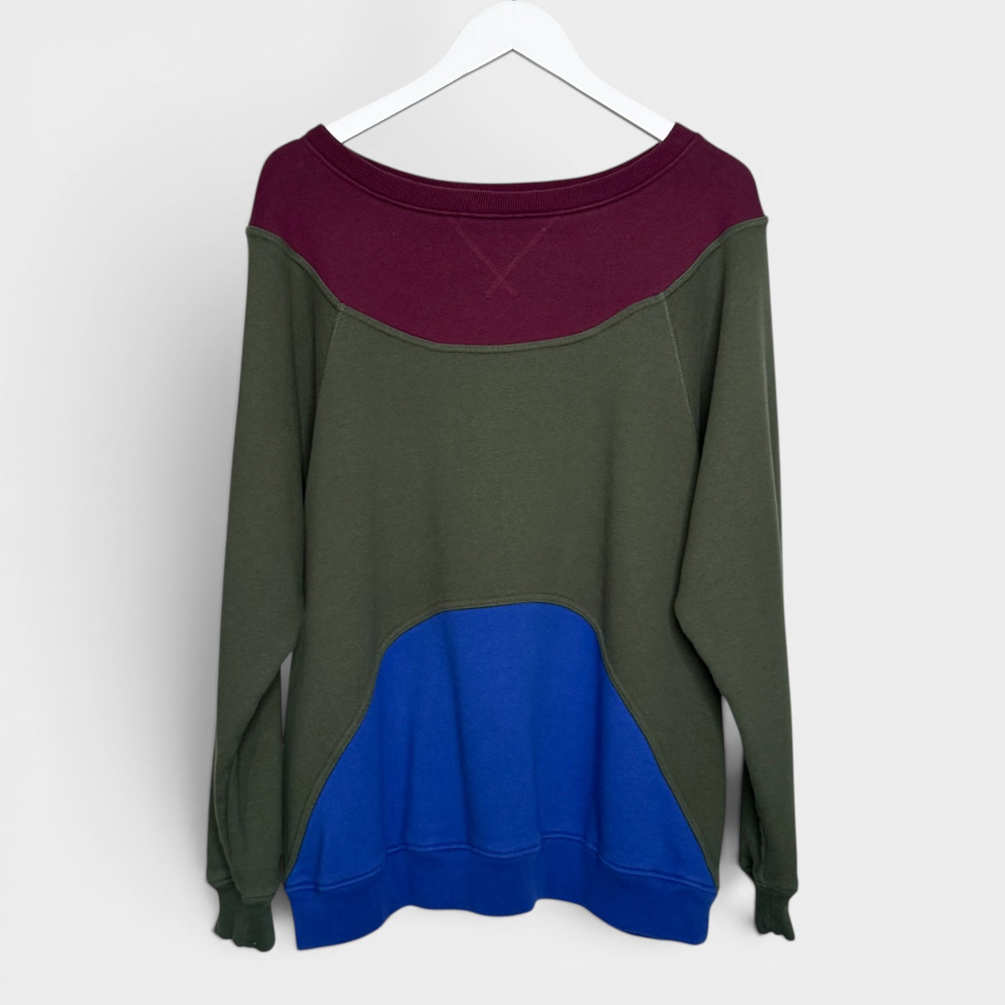 Colville Olive Blue Burgundy Colour Block Sweatshirt Large