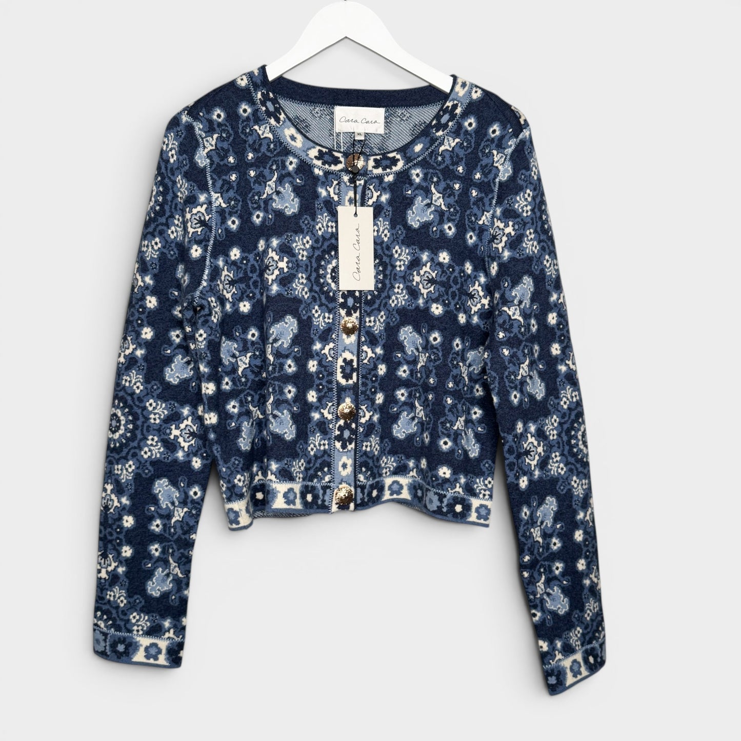 Cara Cara Blue Jacquard Knit Livi Jacket Medium ~ Large