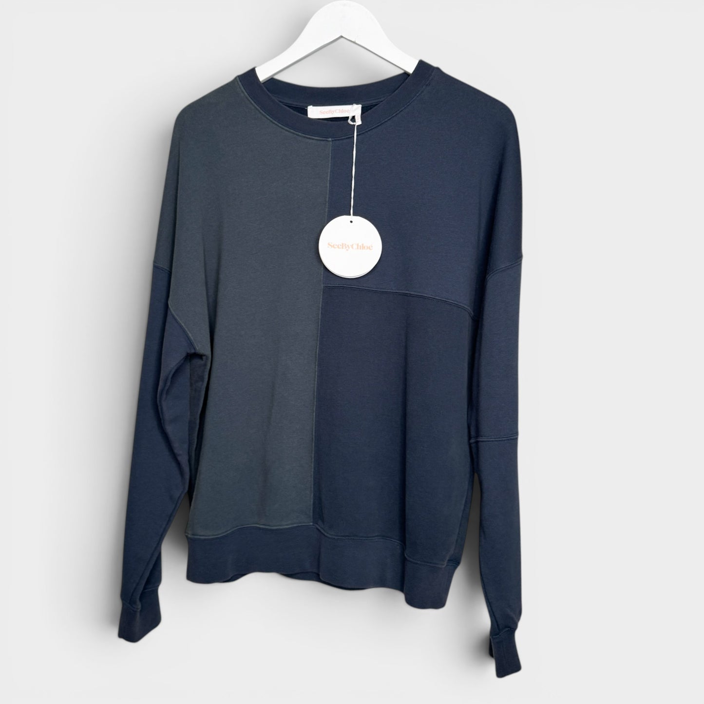 See By Chloé Navy Blue Colourblock Sweatshirt Medium ~ Large