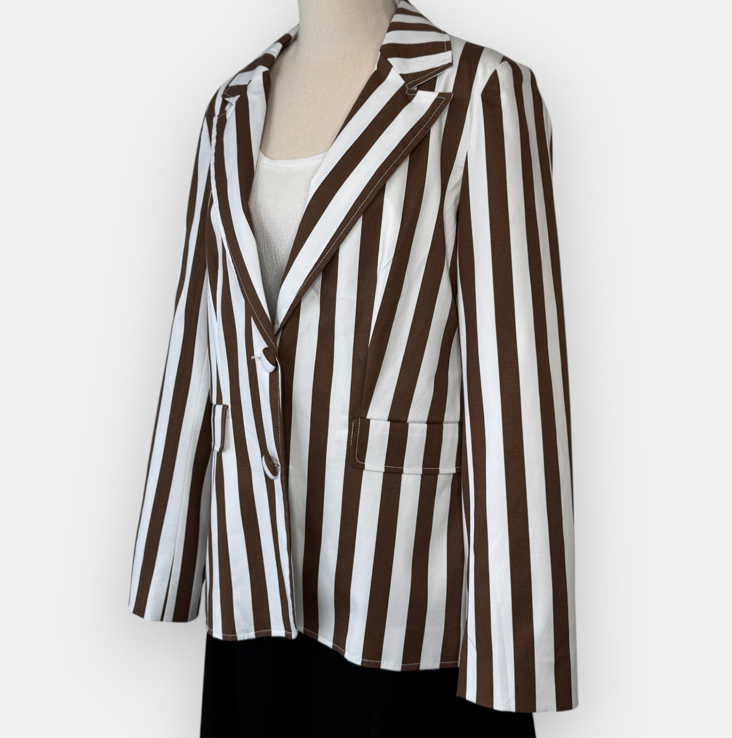 Kamare Brown & White Vi Striped Blazer Jacket Large ~ AU14