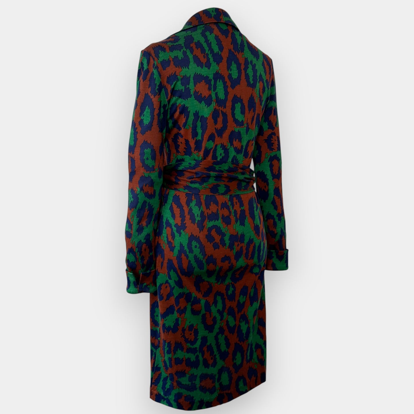 Diane Von Furstenberg Green Blue Brown 100% Silk Waist Tie Dress AU8