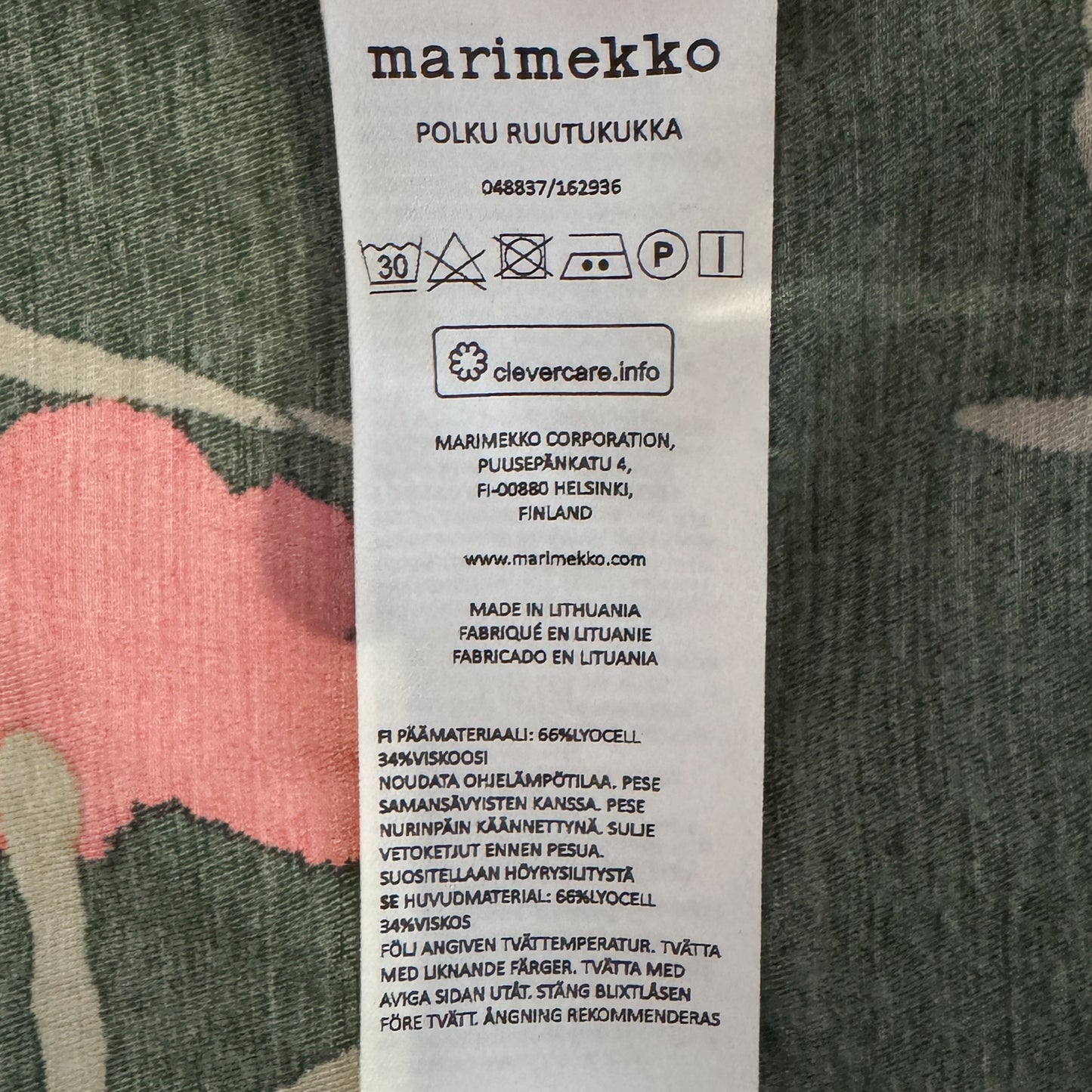 Marimekko Green & Pink Floral Polka Ruutukukka Dress EU36 ~ AU8