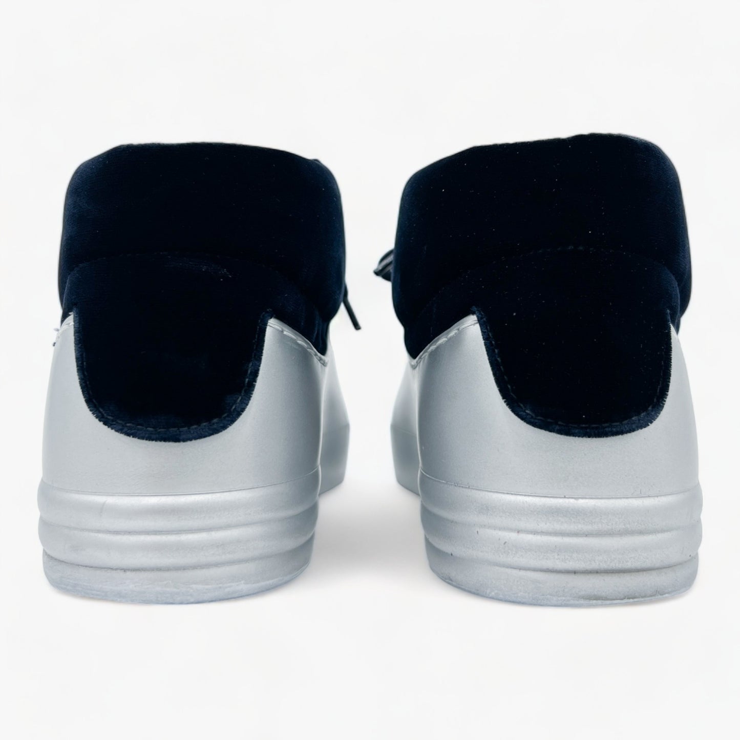 Chanel Navy Blue Velvet & Silver Rubber CC High Top Sneakers EU38 ~ AU7 ~ US7