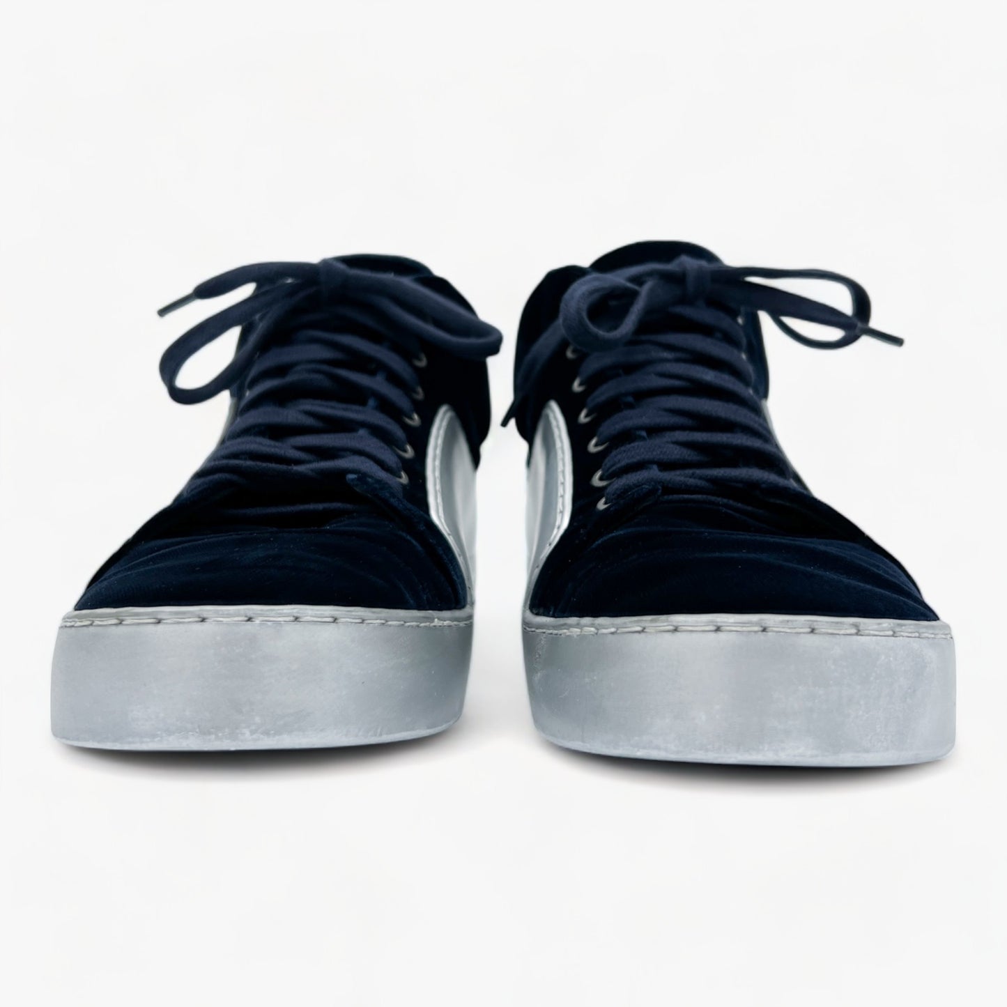 Chanel Navy Blue Velvet & Silver Rubber CC High Top Sneakers EU38 ~ AU7 ~ US7