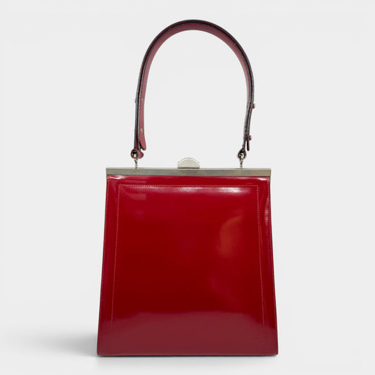 Oroton Vintage 80s Bright Red Smooth Leather Top Handle Bag