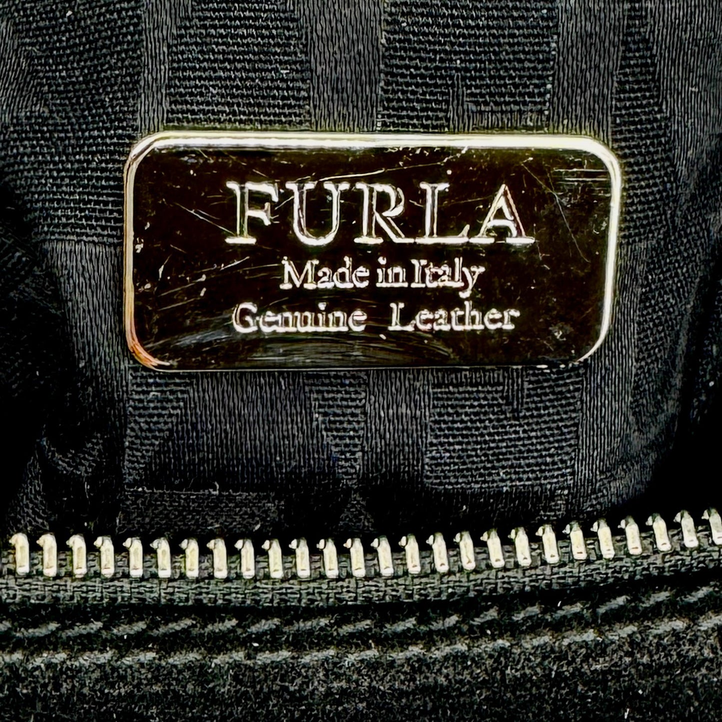 Vintage Furla Black Suede and Leather Top Handle Zip Bag