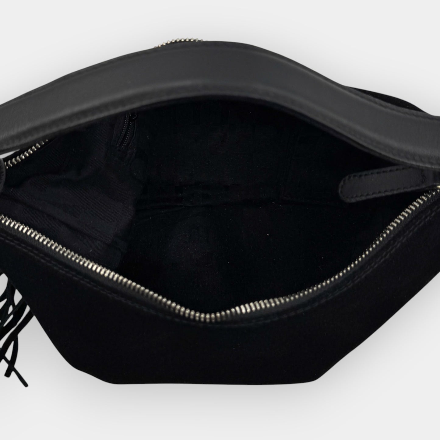 Vintage Furla Black Suede and Leather Top Handle Zip Bag
