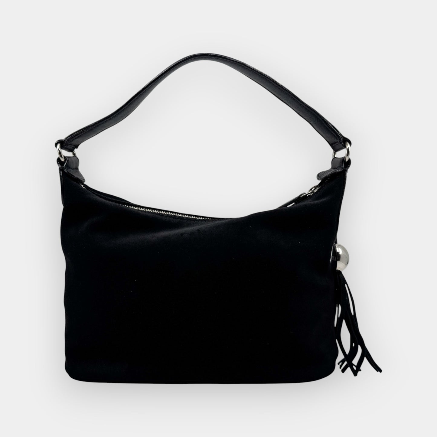 Vintage Furla Black Suede and Leather Top Handle Zip Bag