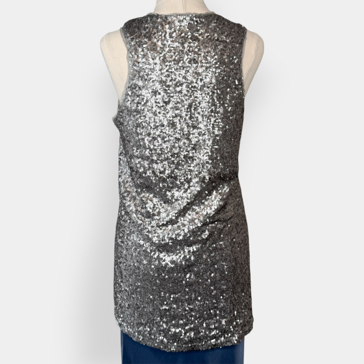 Rabens Saloner Silver Sequin Sleeveless Top Small ~ AU8-10