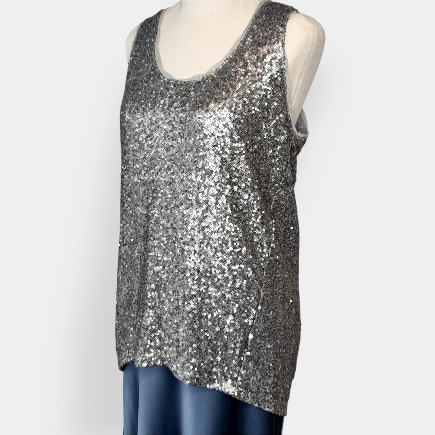 Rabens Saloner Silver Sequin Sleeveless Top Small ~ AU8-10