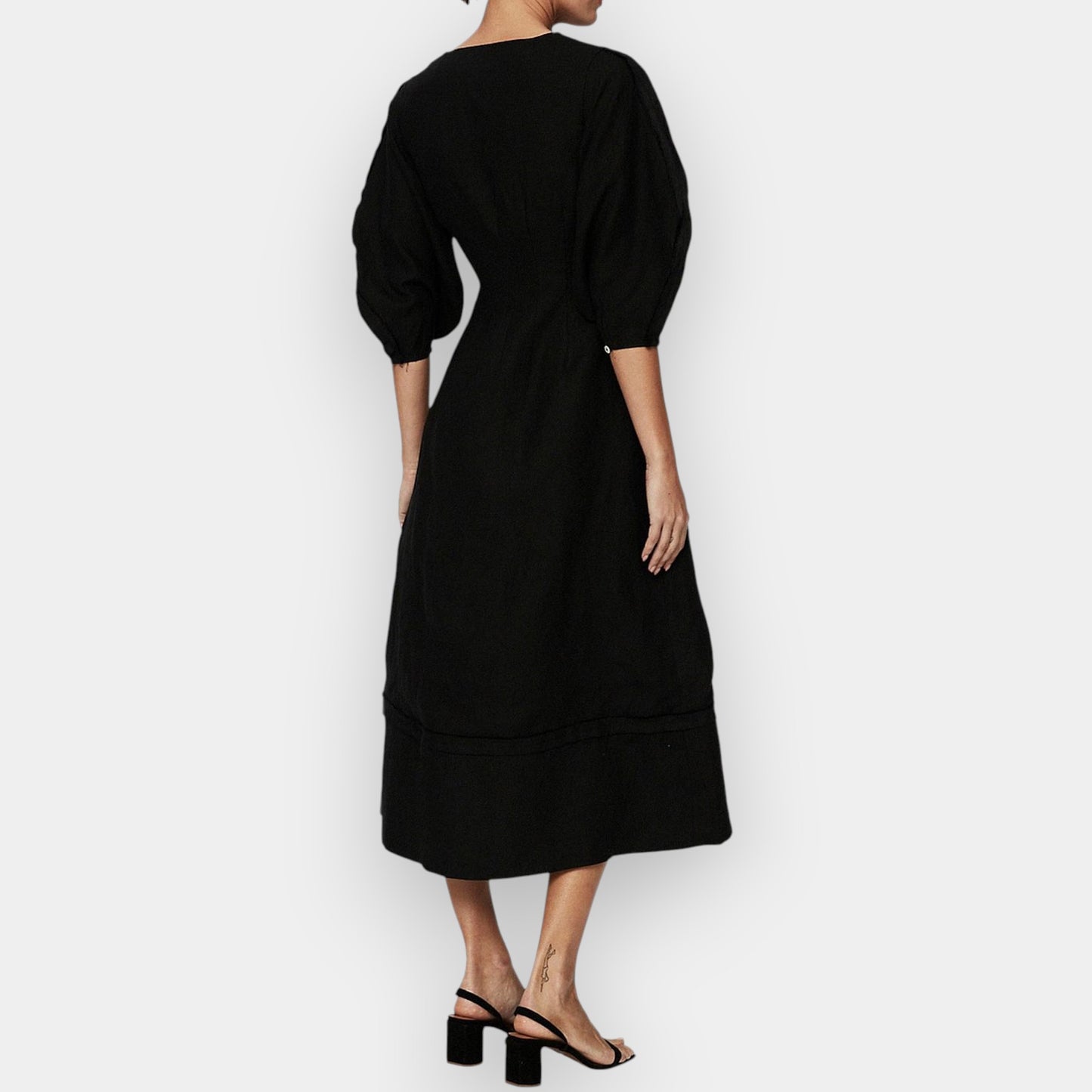 Rachel Gilbert Black Linen Capri V-Neck Midi Dress Small ~ AU6