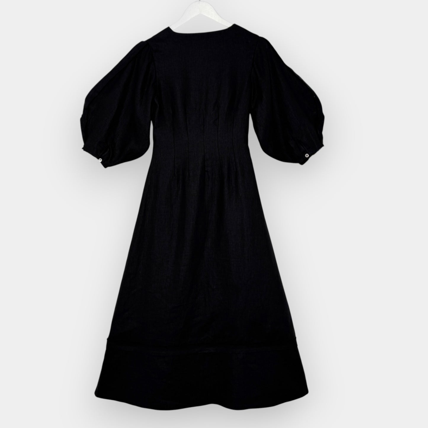 Rachel Gilbert Black Linen Capri V-Neck Midi Dress Small ~ AU6