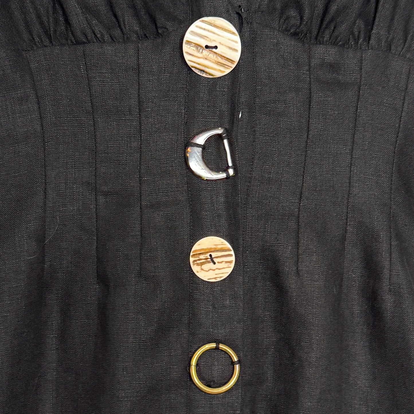 Rachel Gilbert Black Linen Capri V-Neck Midi Dress Small ~ AU6