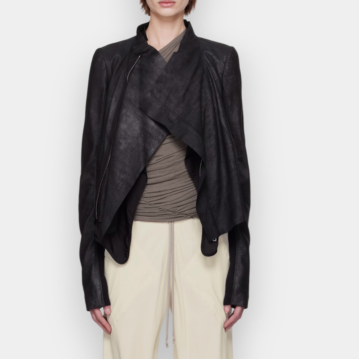 Rick Owens Black Leather Hollywood Waterfall Biker Jacket AU10 ~ Med (fits AU8-10)