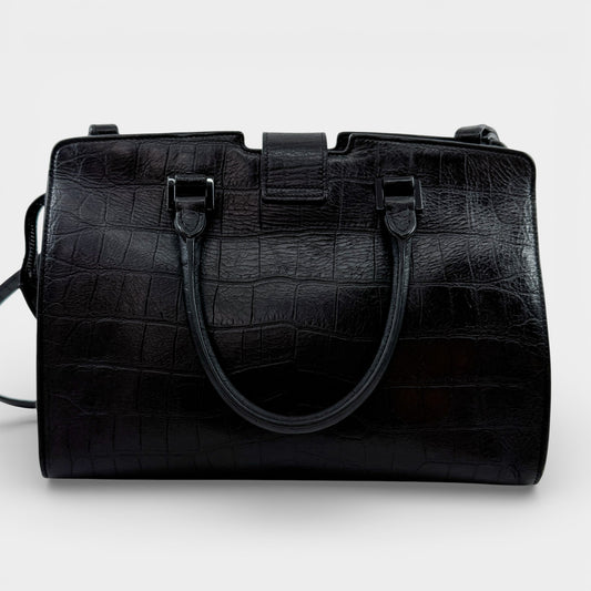 Saint Laurent Cabas Black Croc Embossed Leather Small Tote Bag