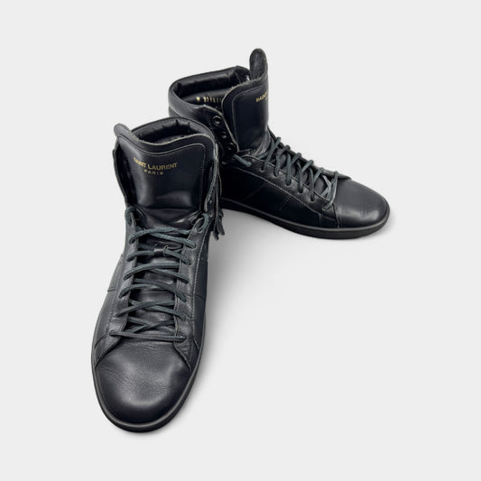 Saint Laurent Black Leather Fringed High Top Sneakers M8 ~ W10 ~ EU41