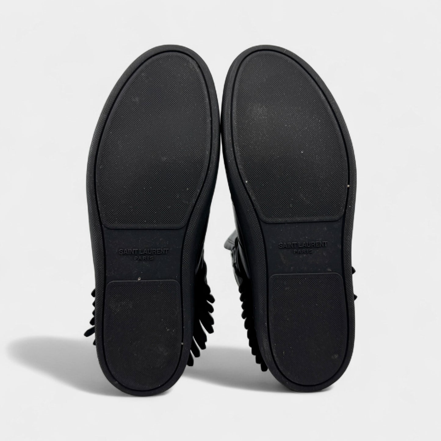 Saint Laurent Black Leather Fringed High Top Sneakers M8 ~ W10 ~ EU41