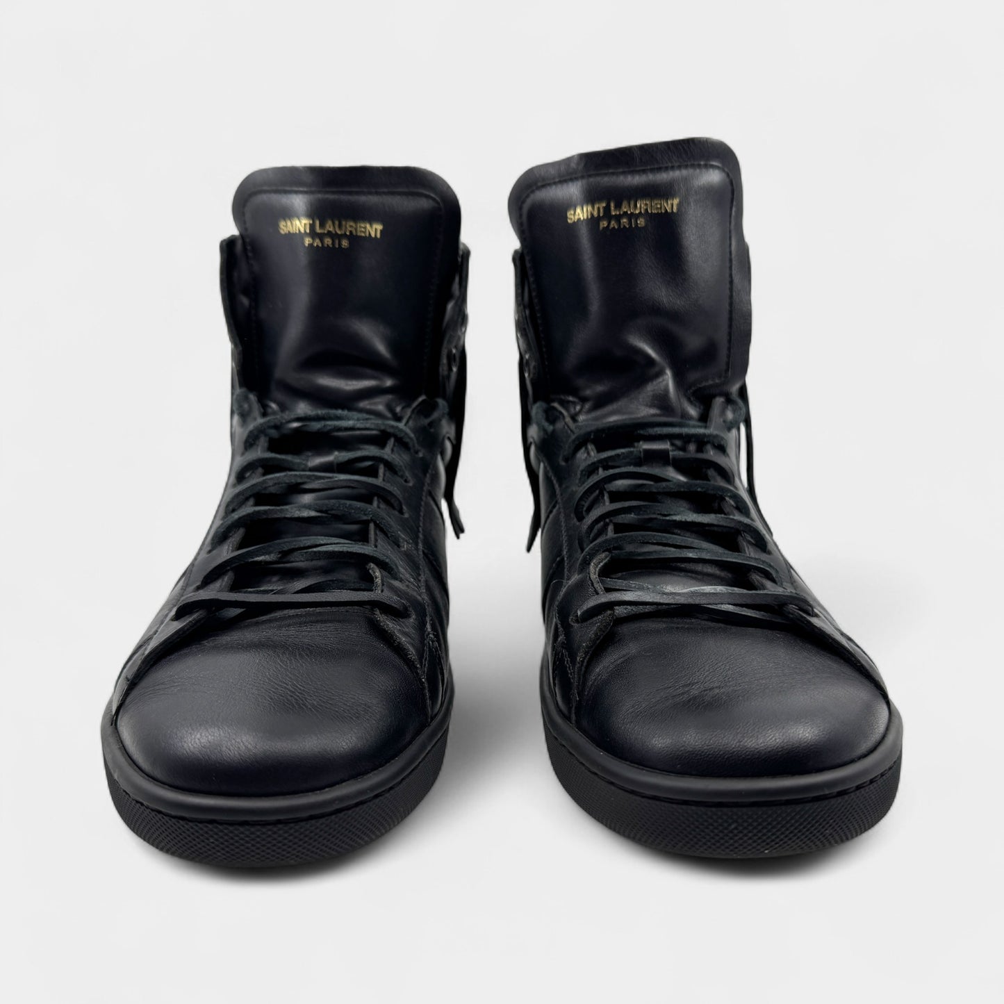 Saint Laurent Black Leather Fringed High Top Sneakers M8 ~ W10 ~ EU41