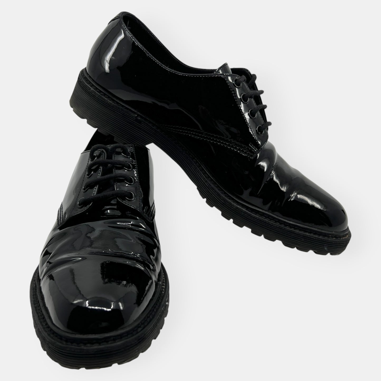 Saint Laurent Black Patent Leather Lace Up Brogue Shoes EU41 ~ AU10