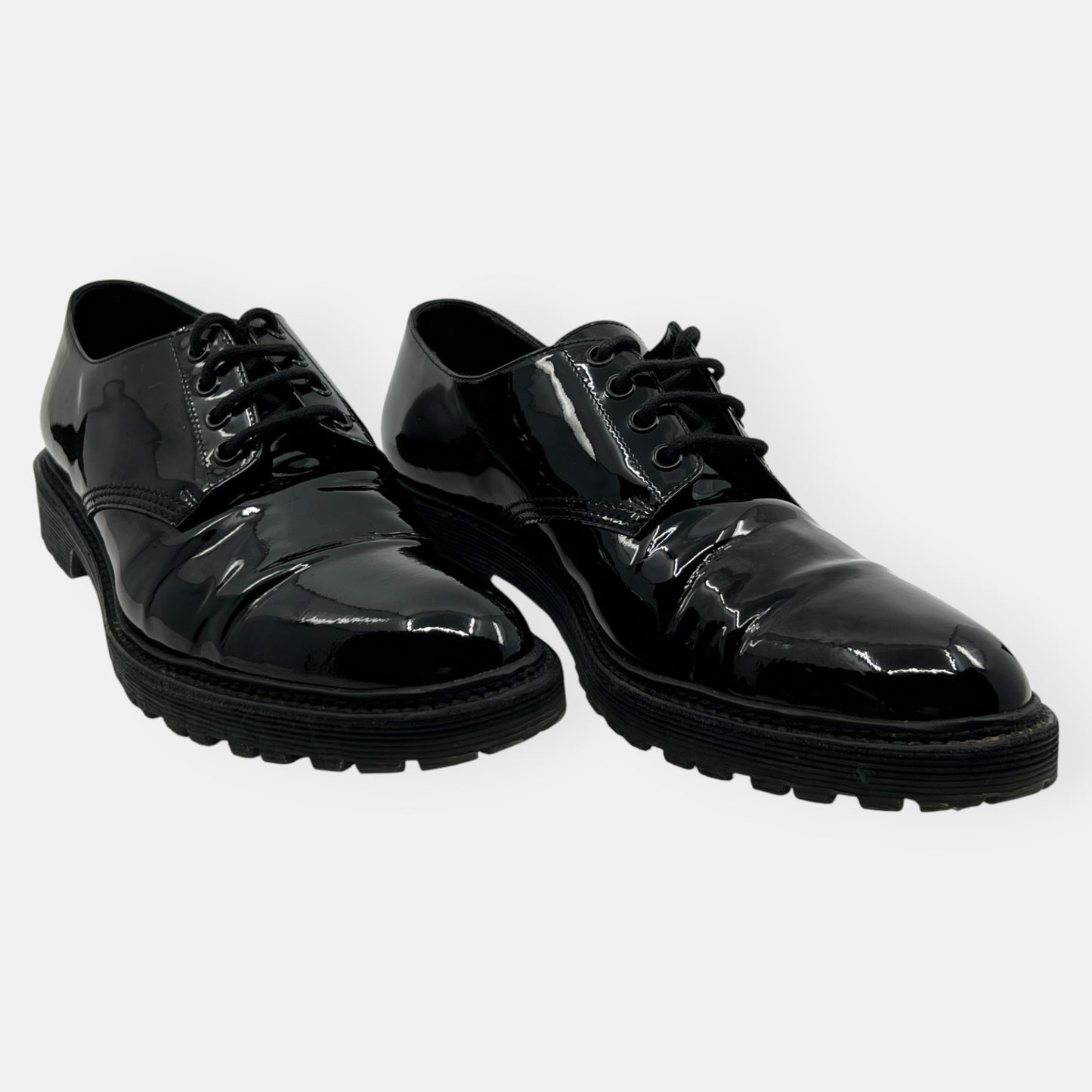 Saint Laurent Black Patent Leather Lace Up Brogue Shoes EU41 ~ AU10