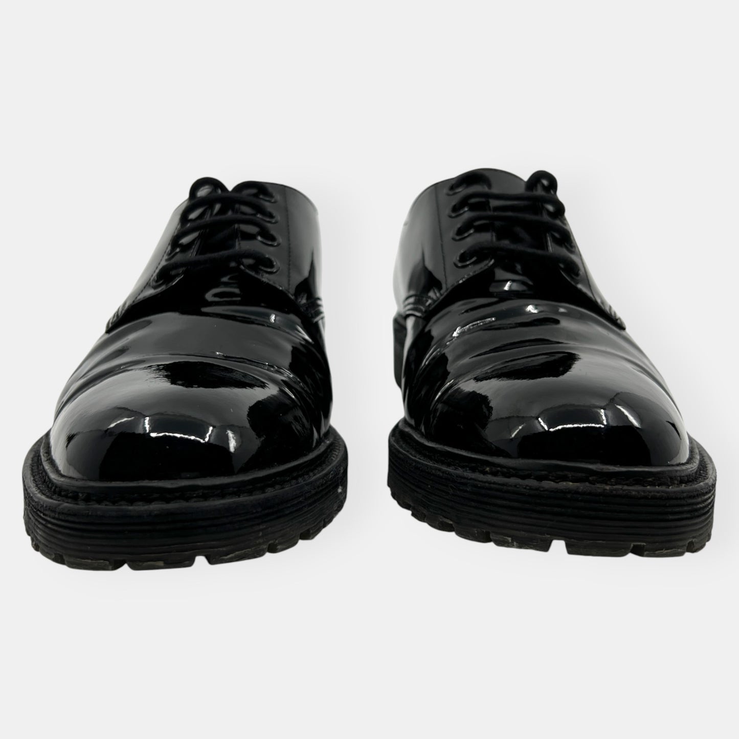 Saint Laurent Black Patent Leather Lace Up Brogue Shoes EU41 ~ AU10