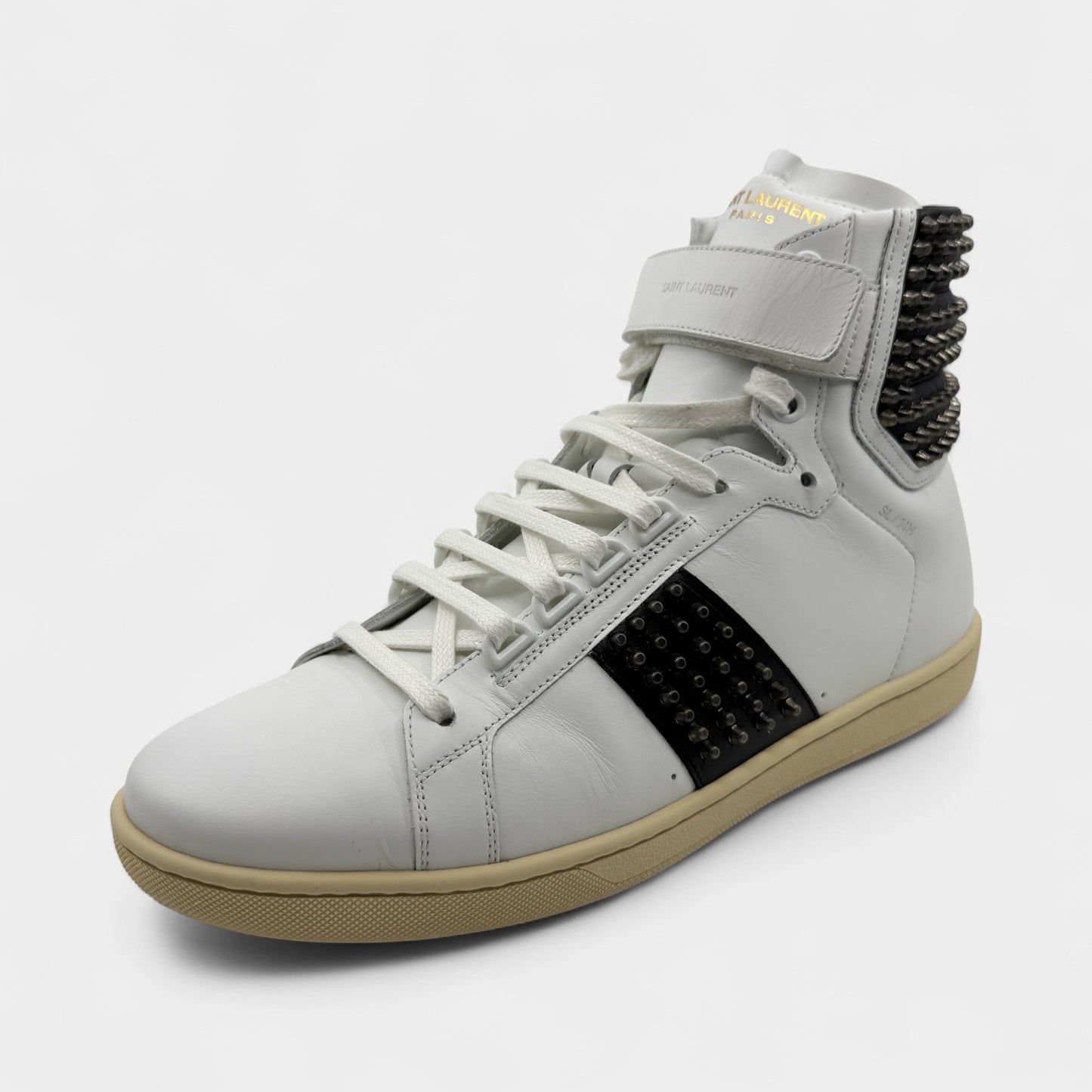 Saint Laurent White Leather Black Spike High Top Sneakers M8 ~ W10 ~ EU41