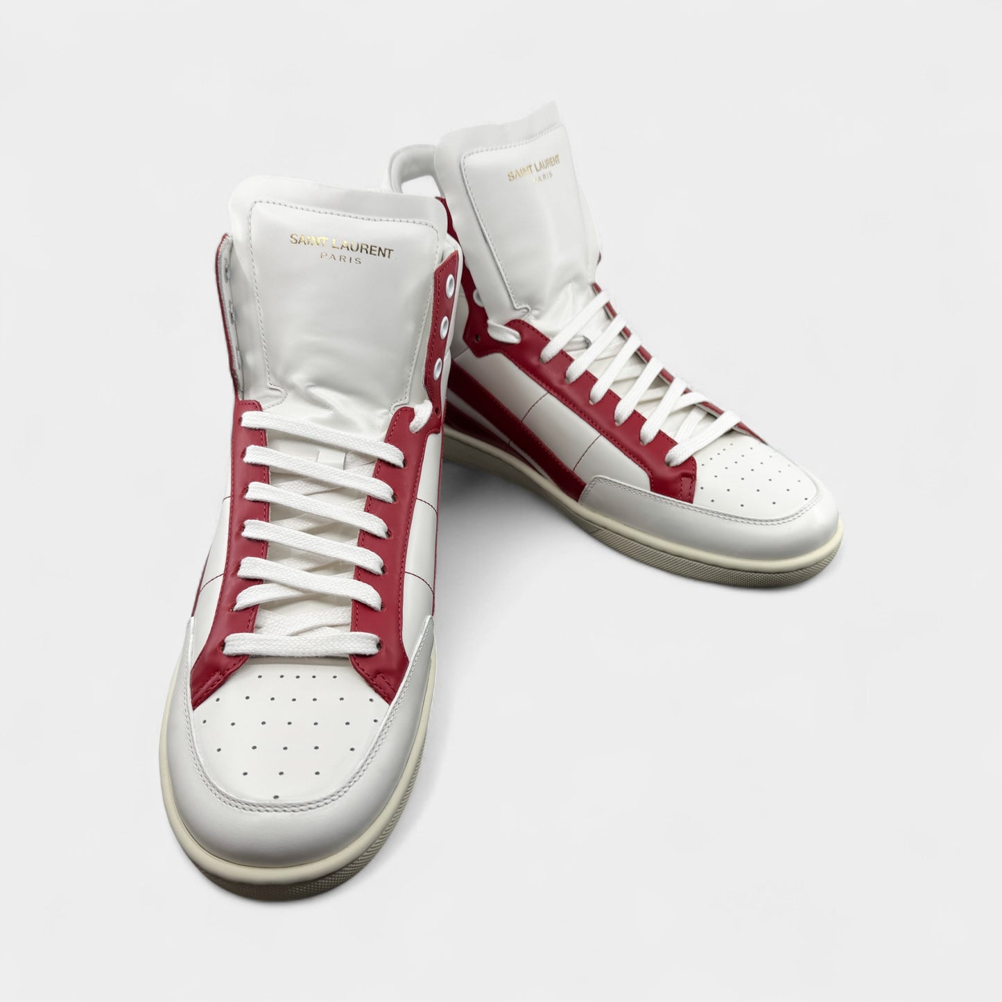 Saint Laurent White Red Leather High Top Sneakers M8 ~ W10 ~ EU41