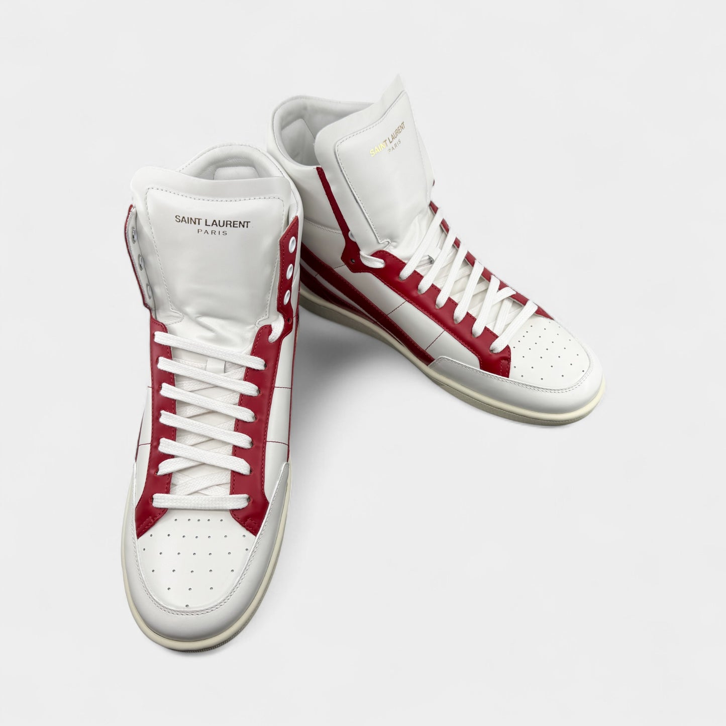 Saint Laurent White Red Leather High Top Sneakers M8 ~ W10 ~ EU41