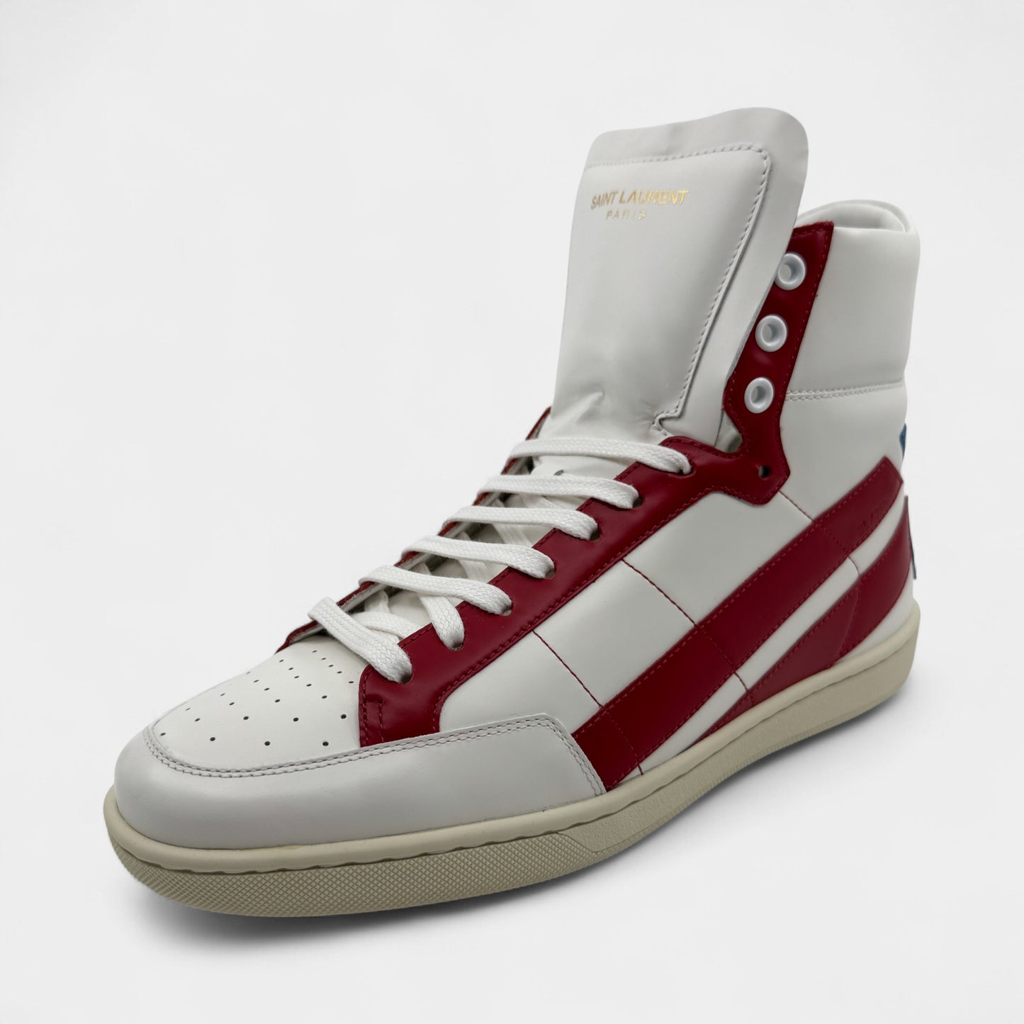 Saint Laurent White Red Leather High Top Sneakers M8 ~ W10 ~ EU41