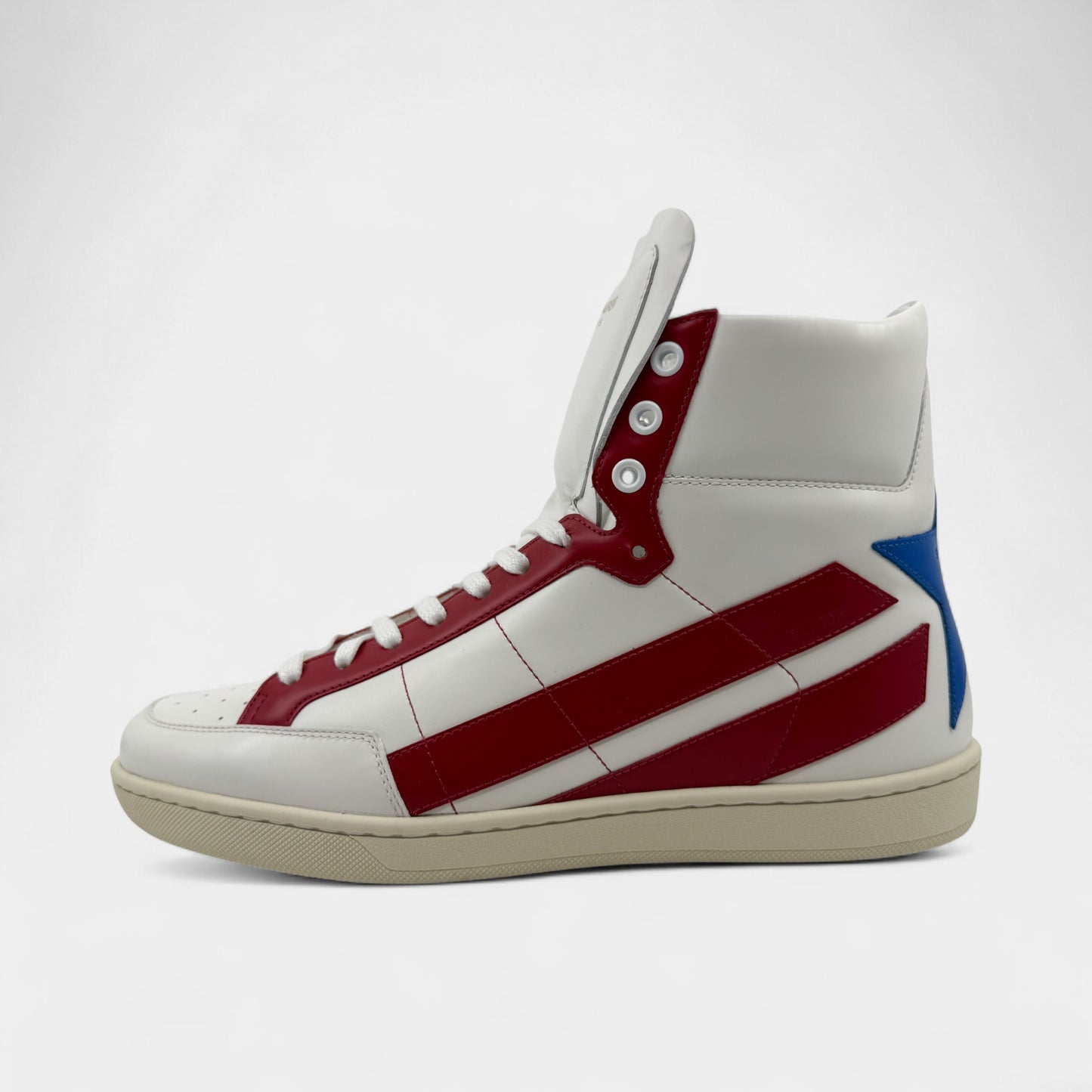 Saint Laurent White Red Leather High Top Sneakers M8 ~ W10 ~ EU41