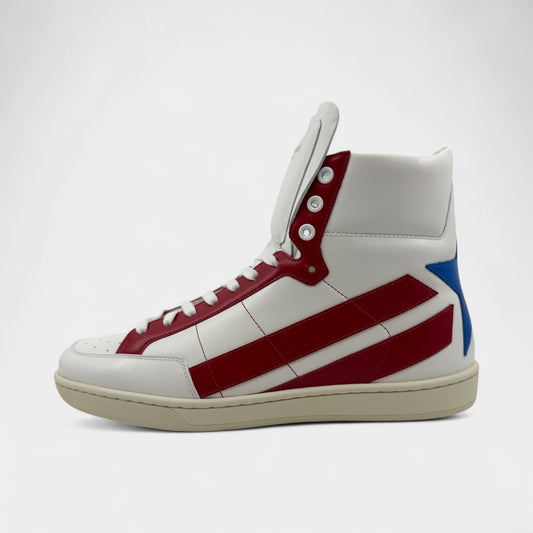 Saint Laurent White Red Leather High Top Sneakers M8 ~ W10 ~ EU41