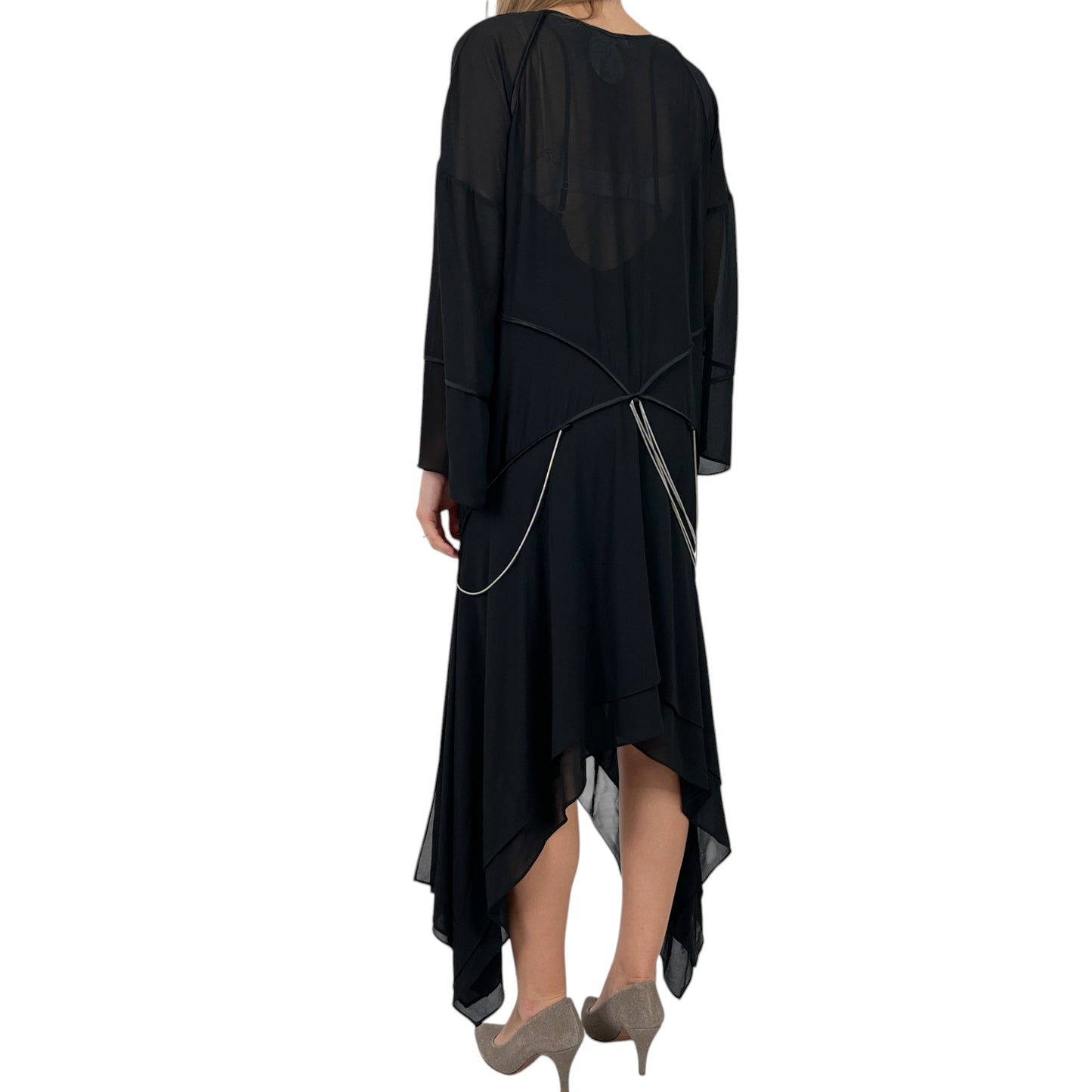 Sass & Bide Black Chiffon Chain Detail 'Tow The Line' Dress AU12 ~ Medium