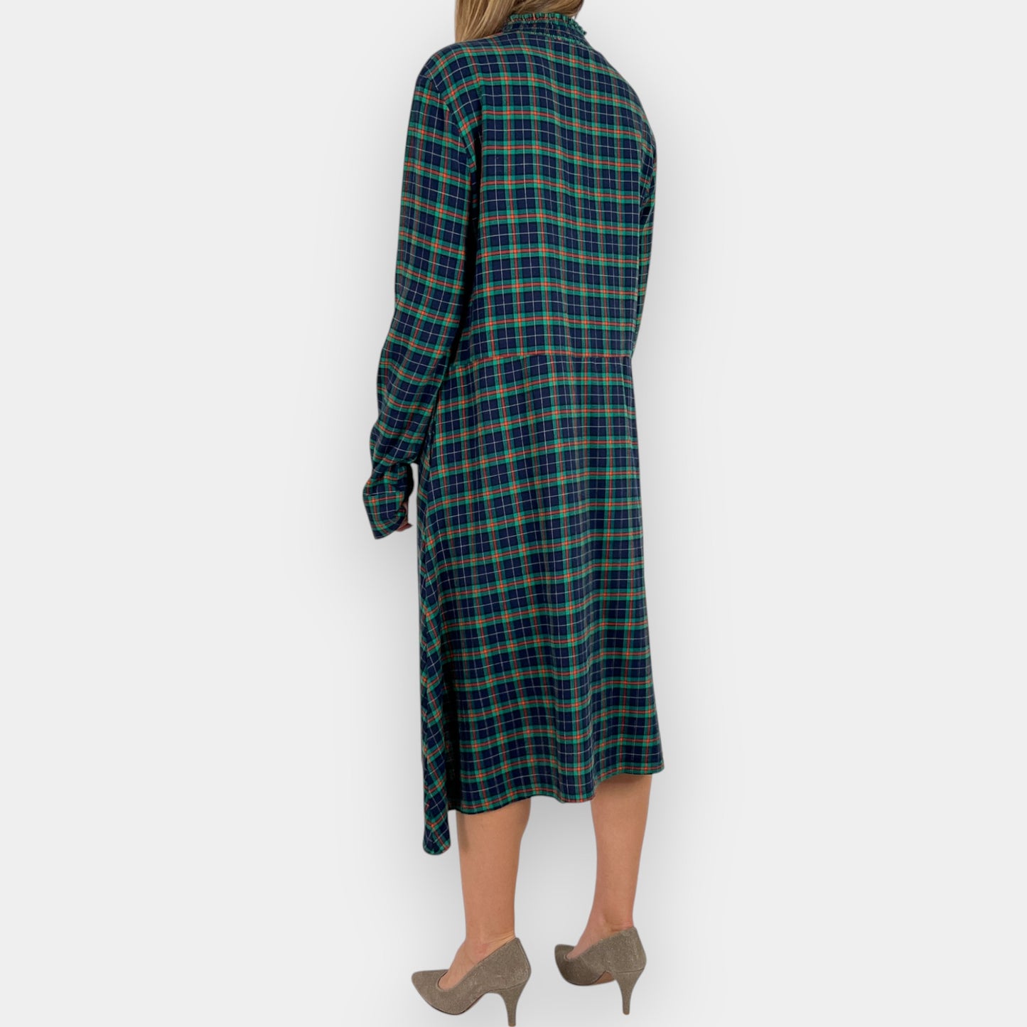 Scanlan Theodore Green, Navy & Red Check Midi Dress AU10 ~ Medium