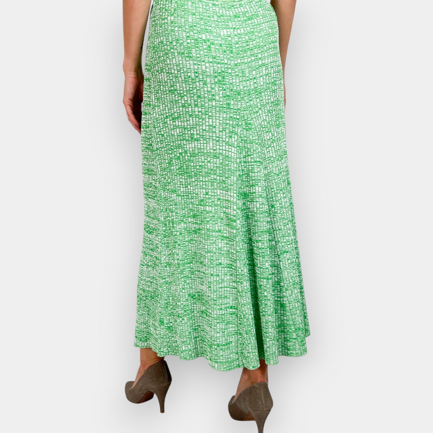 Scanlan Theodore Green & Cream Ribbed Crepe A Line Skirt AU8–10