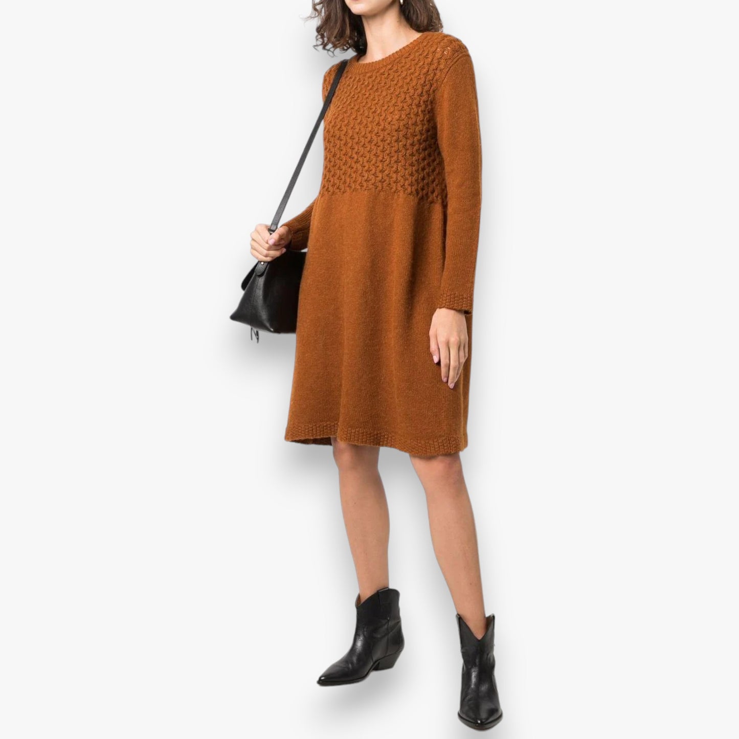 See By Chloé Cinnamon Brown Knit Wool-blend Jumper Dress L ~ AU12-14