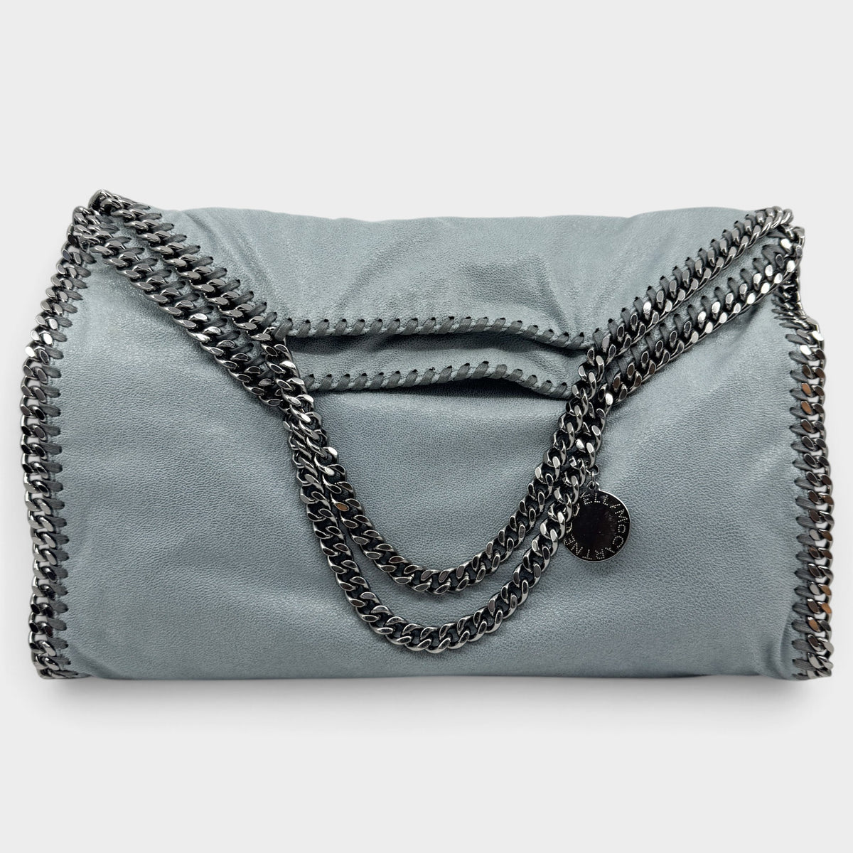 Stella McCartney Blue Grey Falabella Chain Trim Fold Over Tote Bag