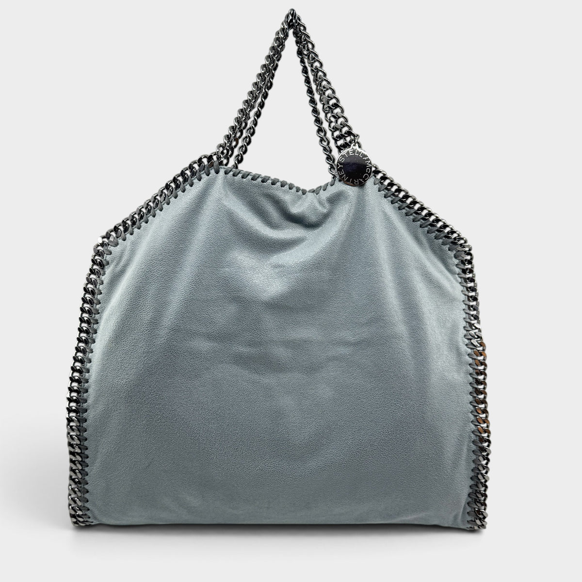 Stella McCartney Blue Grey Falabella Chain Trim Fold Over Tote Bag