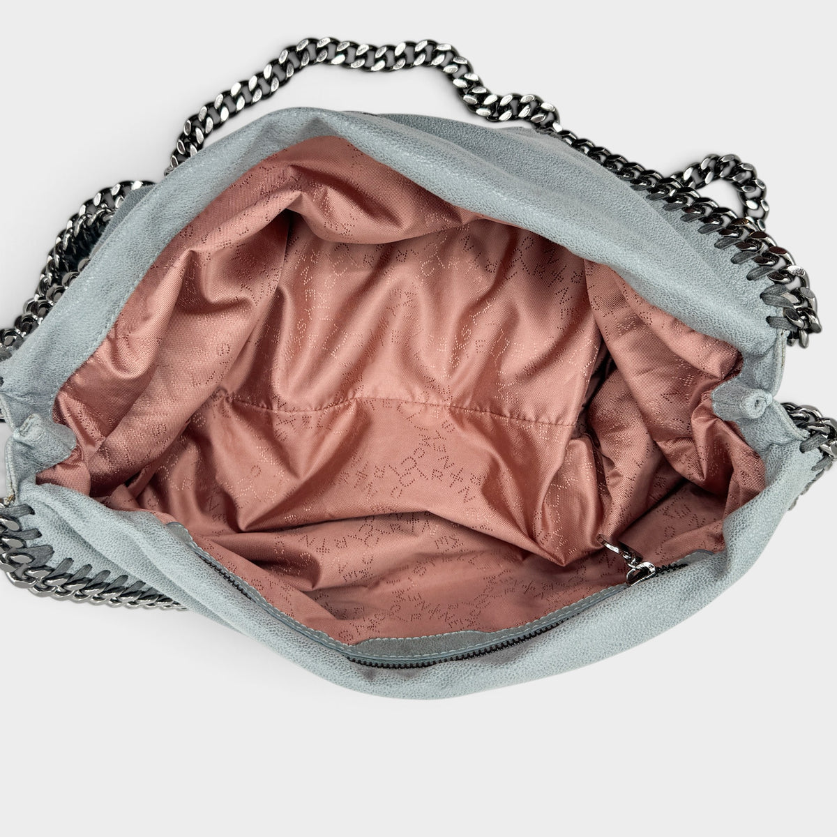 Stella McCartney Blue Grey Falabella Chain Trim Fold Over Tote Bag