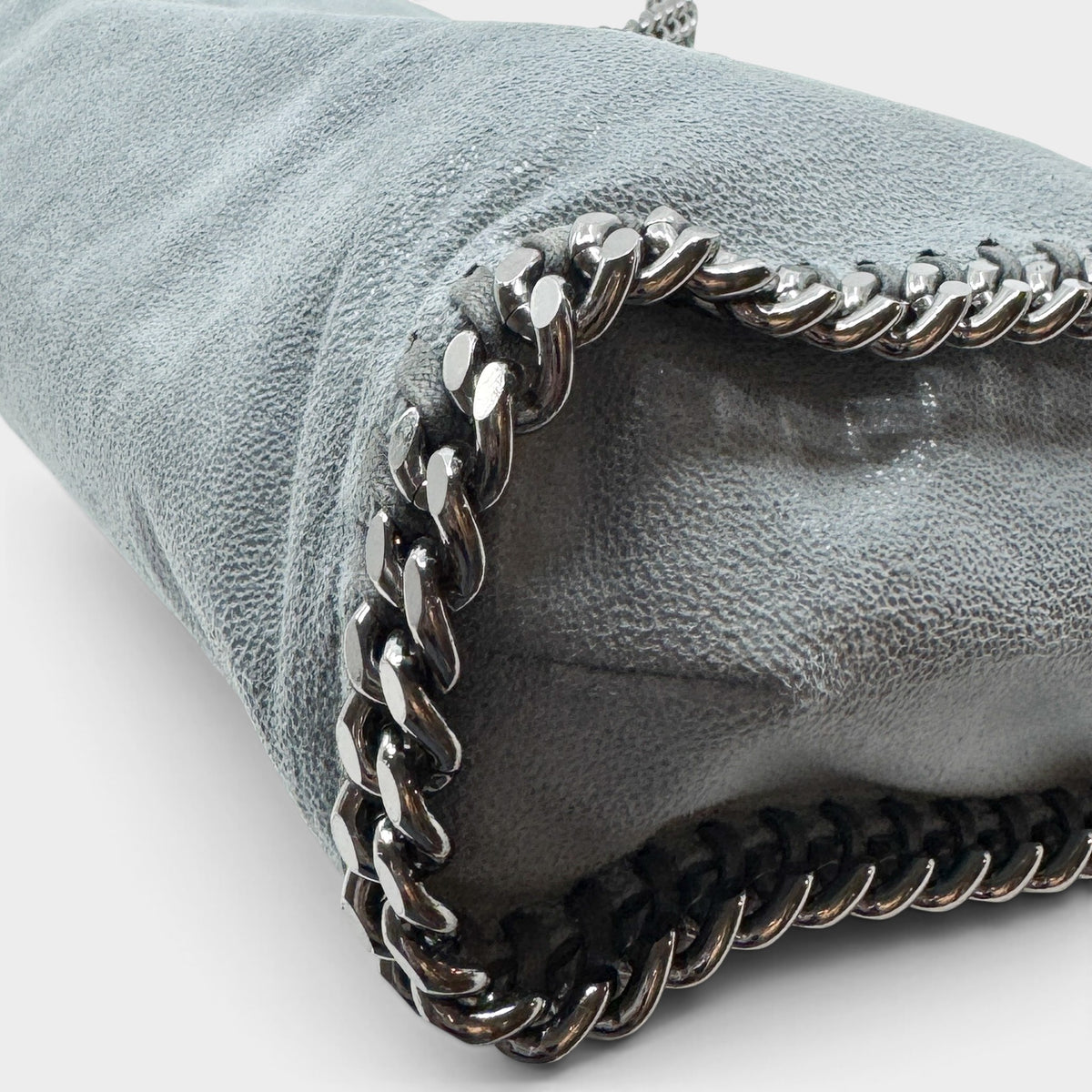Stella McCartney Blue Grey Falabella Chain Trim Fold Over Tote Bag