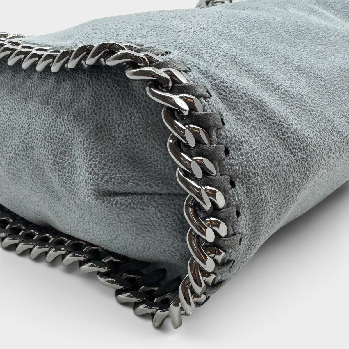 Stella McCartney Blue Grey Falabella Chain Trim Fold Over Tote Bag