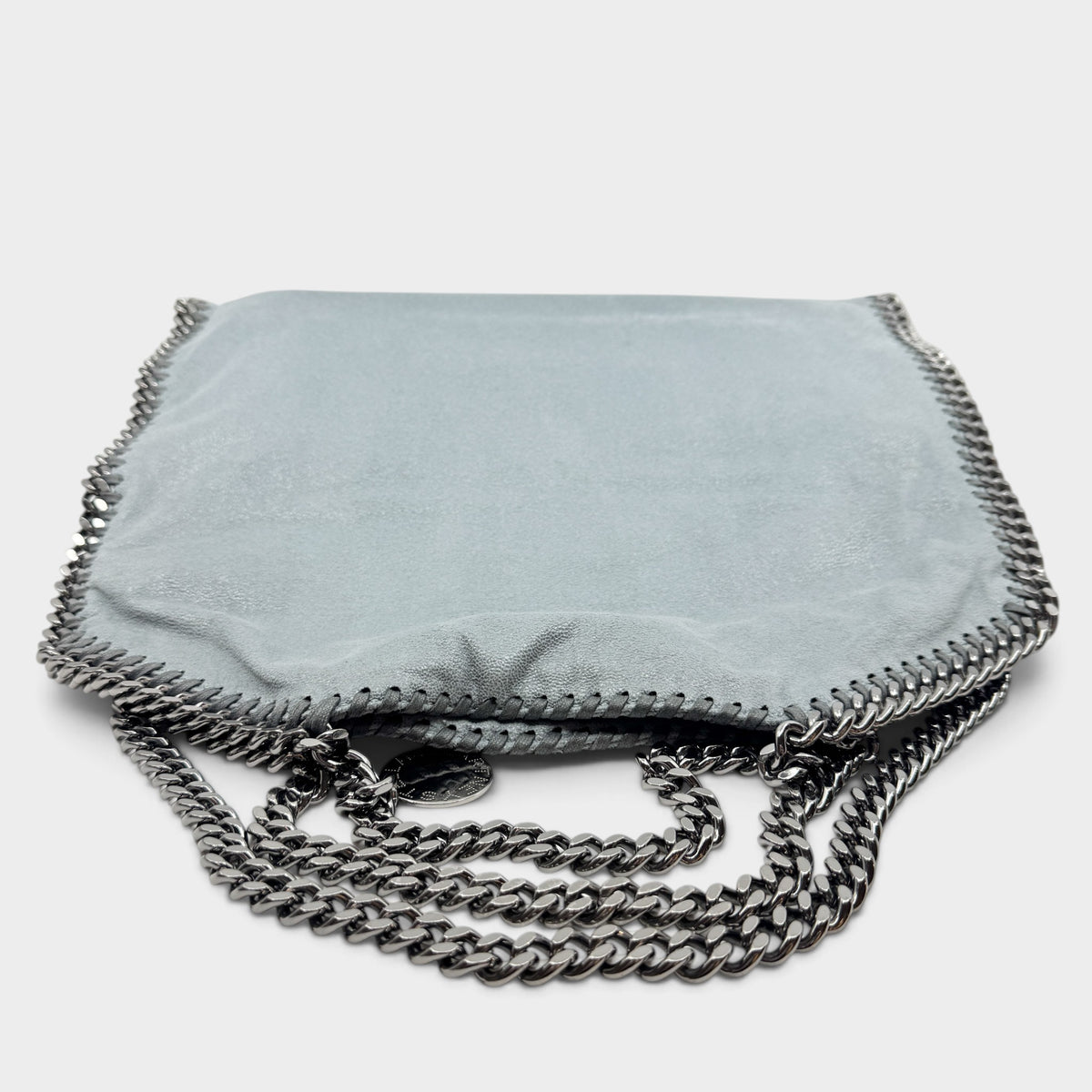 Stella McCartney Blue Grey Falabella Chain Trim Fold Over Tote Bag