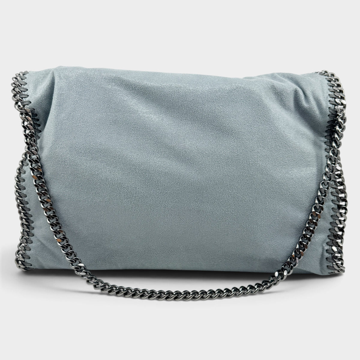 Stella McCartney Blue Grey Falabella Chain Trim Fold Over Tote Bag
