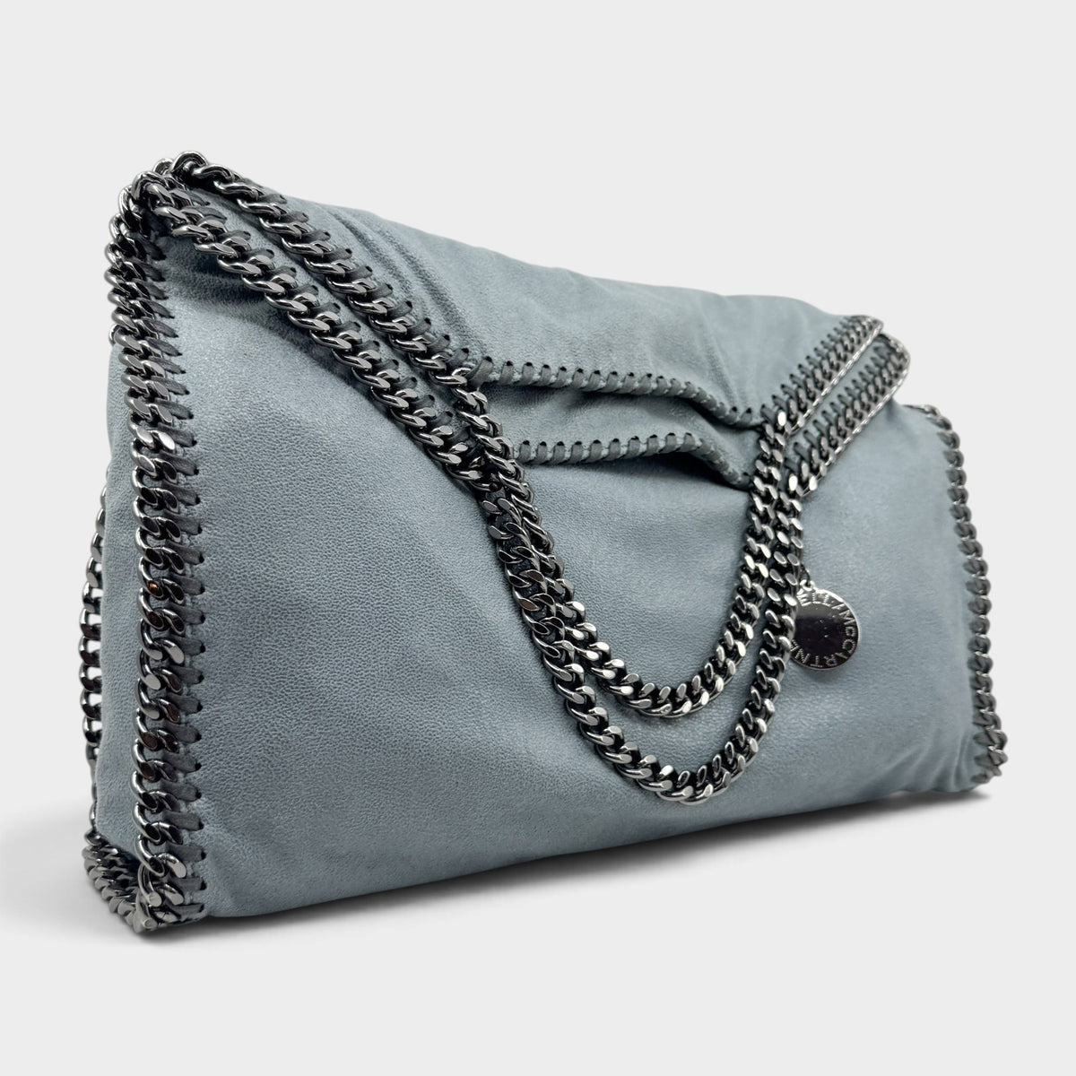 Stella McCartney Blue Grey Falabella Chain Trim Fold Over Tote Bag