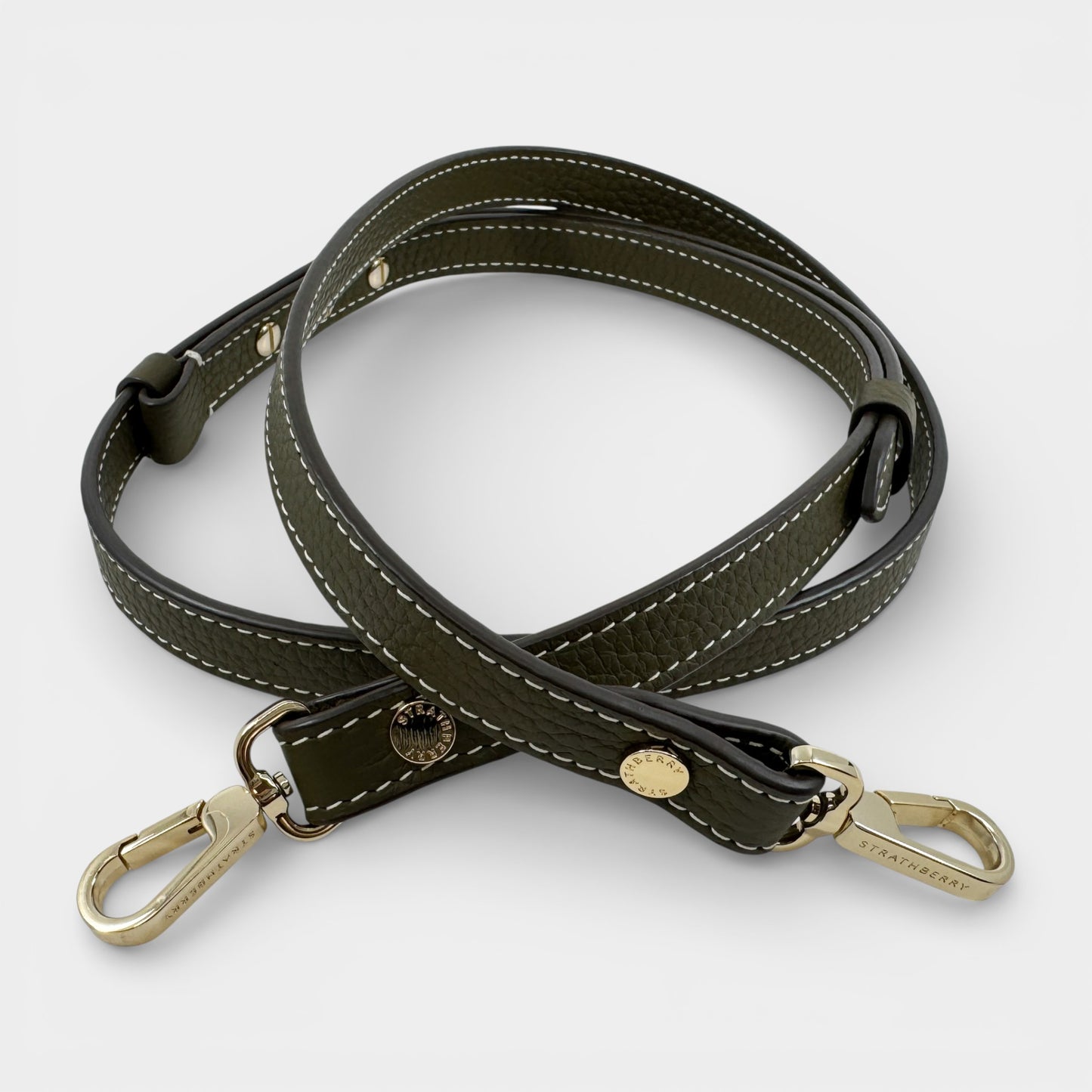 Strathberry Khaki Green Leather Mosaic Nano Crossbody Bag