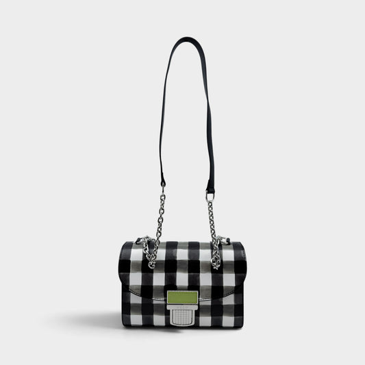 MSGM Black White Check Faux Leather Crossbody Bag