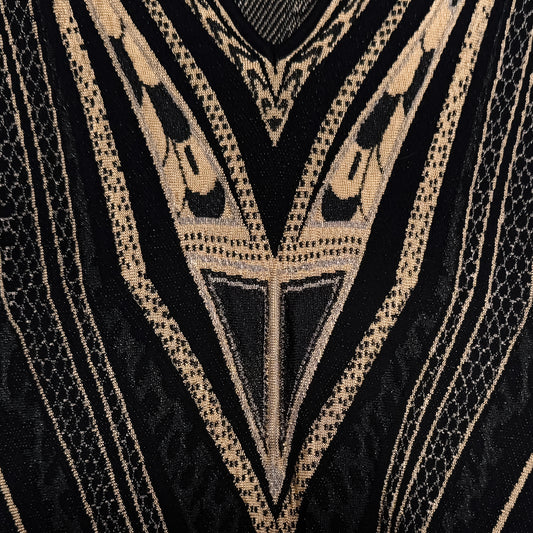 Just Cavalli Black Bronze Jacquard Fit Flare Dress Large ~ AU10